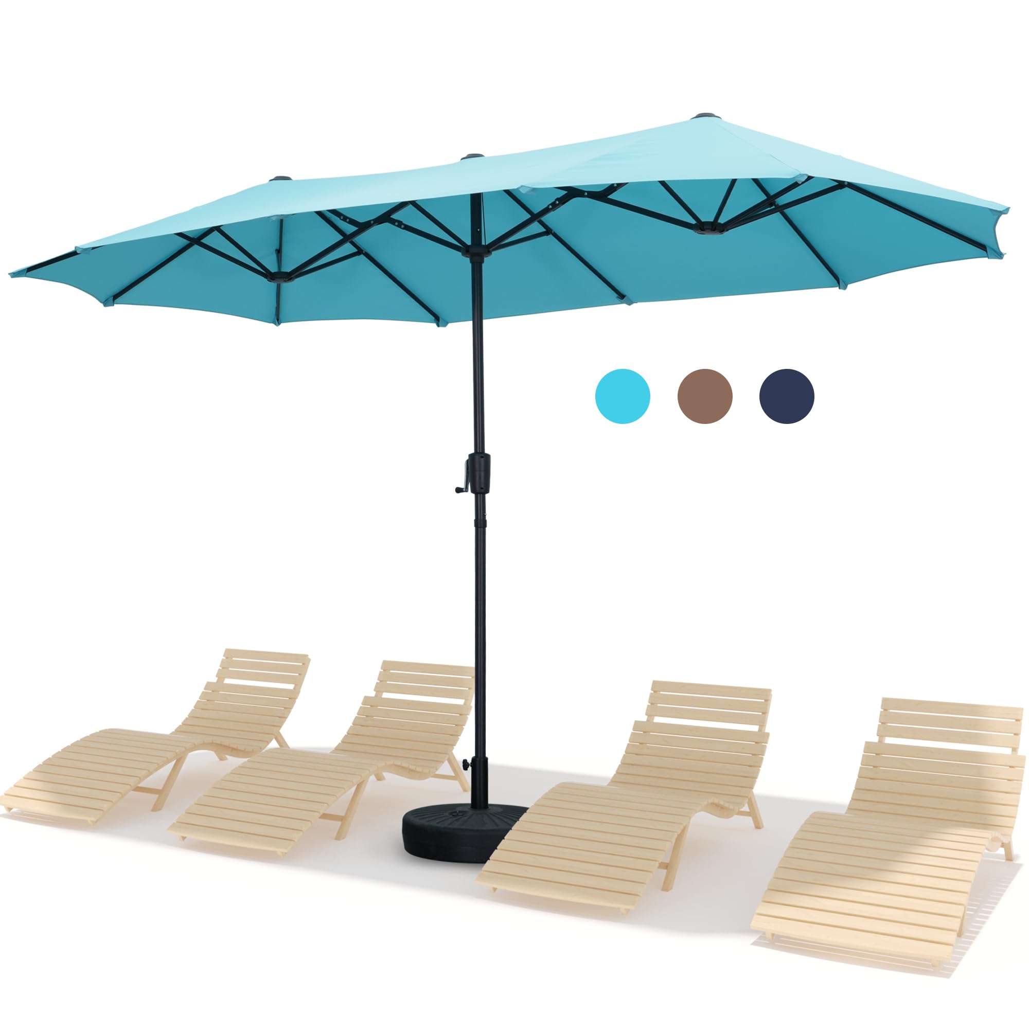 13Ft Large Patio Umbrella Outdoor Double-Sided Market Umbrella w/Easy Crank for Yard, Poolside, Deck, Blue