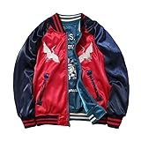 USTZFTBCL Sukajan Satin Bomber Baseball Jacket,Yokosuka Embroidery,Double-Sided Coat,Spring Collection Red XL