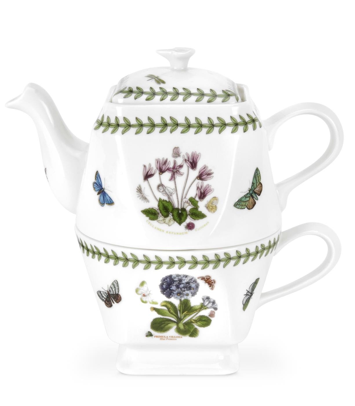 Botanic Garden Square Tea Set - 15oz Teapot & 8oz Teacup with Assorted Floral Motifs - Porcelain Tea Set for Afternoon Tea - Chip-Resistant Glaze, Microwave, Dishwasher, Freezer Safe