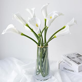 White Calla Lily Artificial Flowers 6 PCS Real Touch Large Fake Floral 25'' Silk Calla Lilies Bouquet with Long Stem for Wedding Bride Party Centerpieces Home Kitchen Decor (H006-MTL)