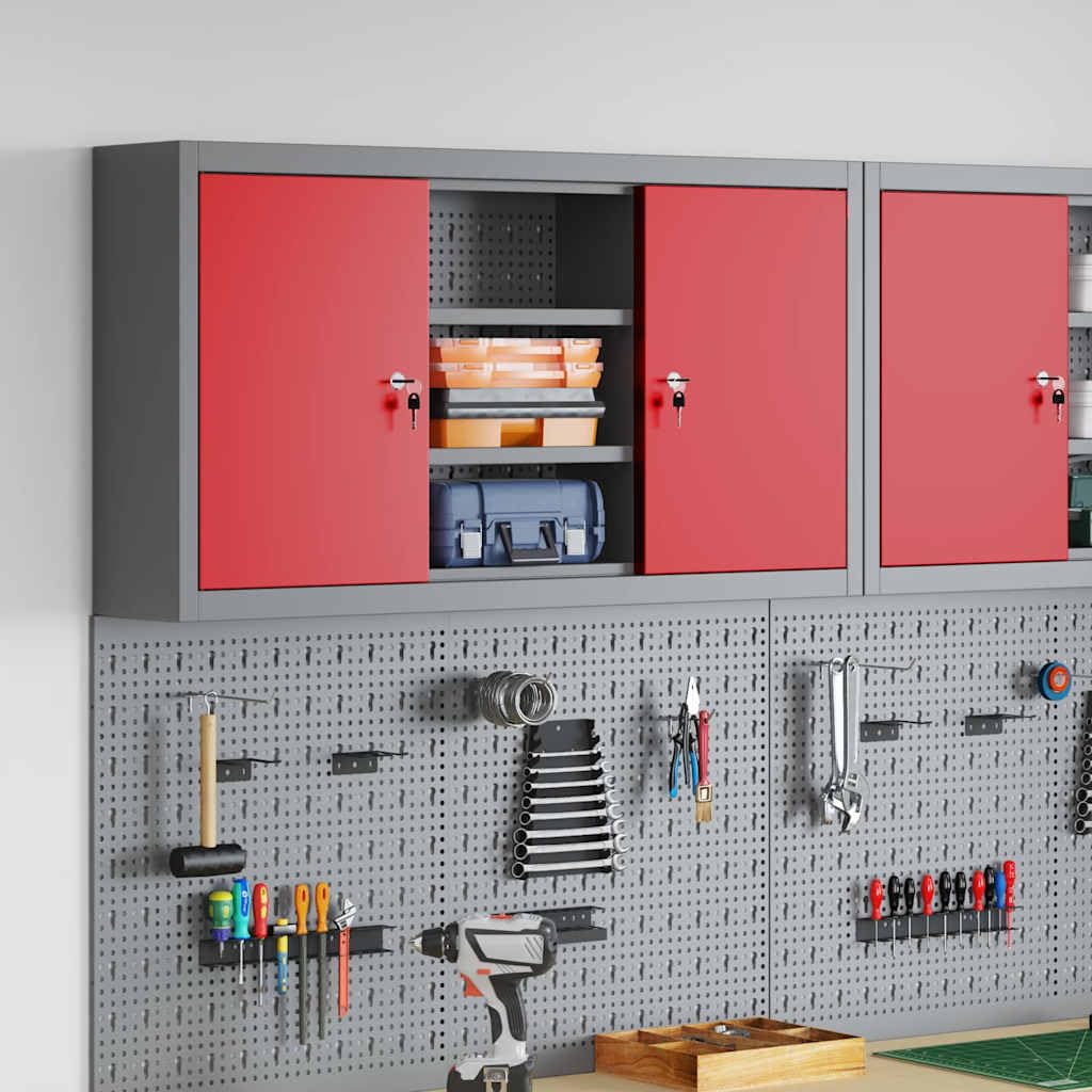 vidaXL Szafka na narzędzia z półką Czerwony i Szary 100 x 20 x 55 cm, Warsztatowa szafka narzędziowa, metalowa, z regulowanymi półkami, dla praktycznej organizacji i bezpieczeństwa