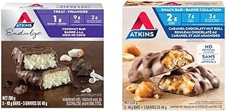 Atkins Endulge Bars - Coconut, 1g Sugar, Keto-Friendly, High Fibre - 5-Count & Snack Bars - Caramel Chocolaty Nut Roll, 2g Sugar, Keto-Friendly, High Fibre 5 count