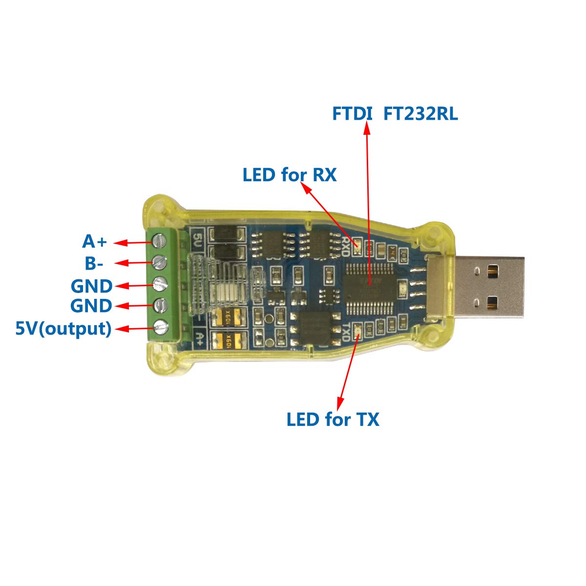 DSD TECH SH-U11G Adattatore Isolato da USB a RS485 Chip FTDI Incorporato