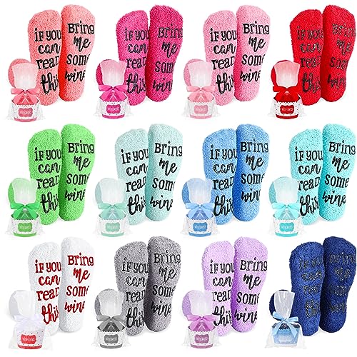 Shinymoon 12 Pairs Wine Fuzzy Socks for Women with Cupcake Gift Packaging Cupcake Socks for Valentine Gifts(Dark Colors Classic Style)