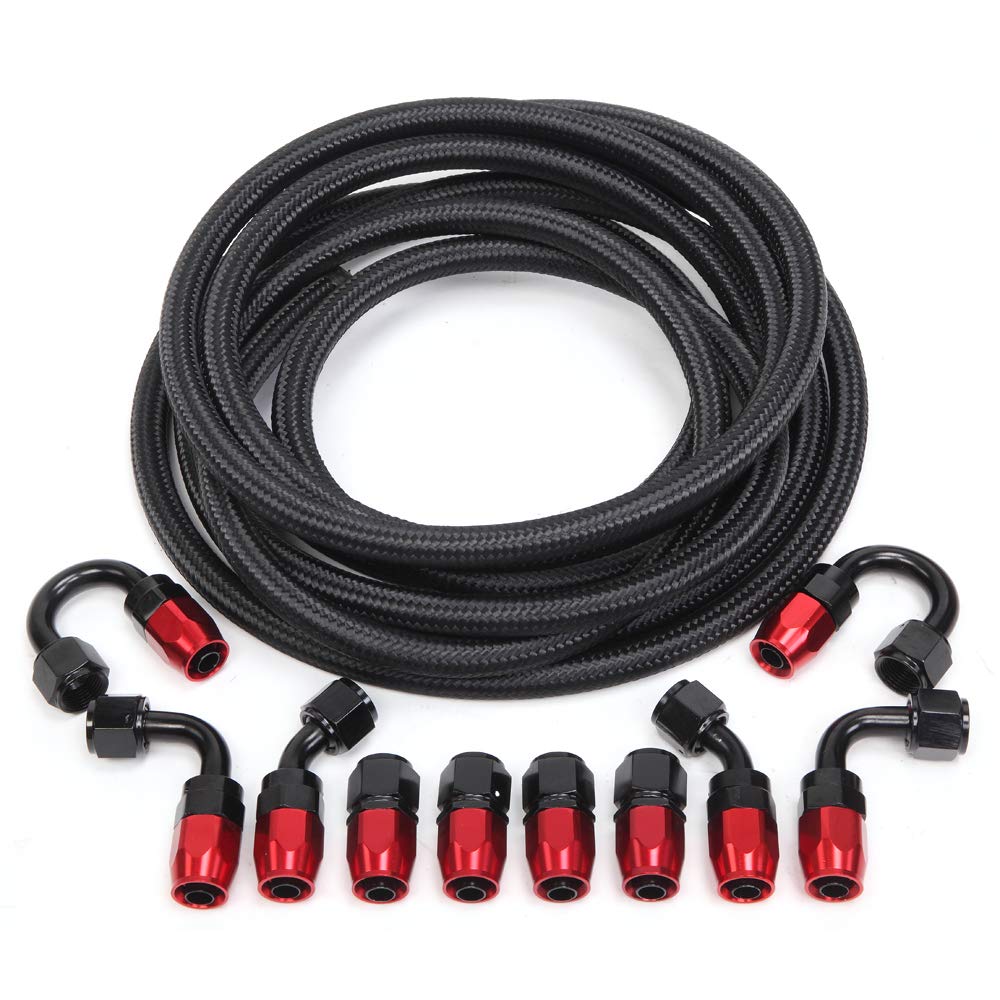 SUNROAD 8AN 1/2" Stainless Steel Braided CPE Transmission Gas Oil Fuel Line with 10pcs 8an Hose Fitt