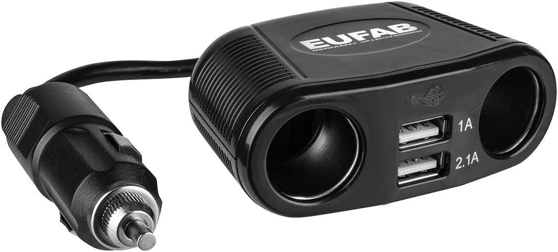EUFAB16549 Doppelsteckdose 12 V mit Kabel und USB-Anschluss