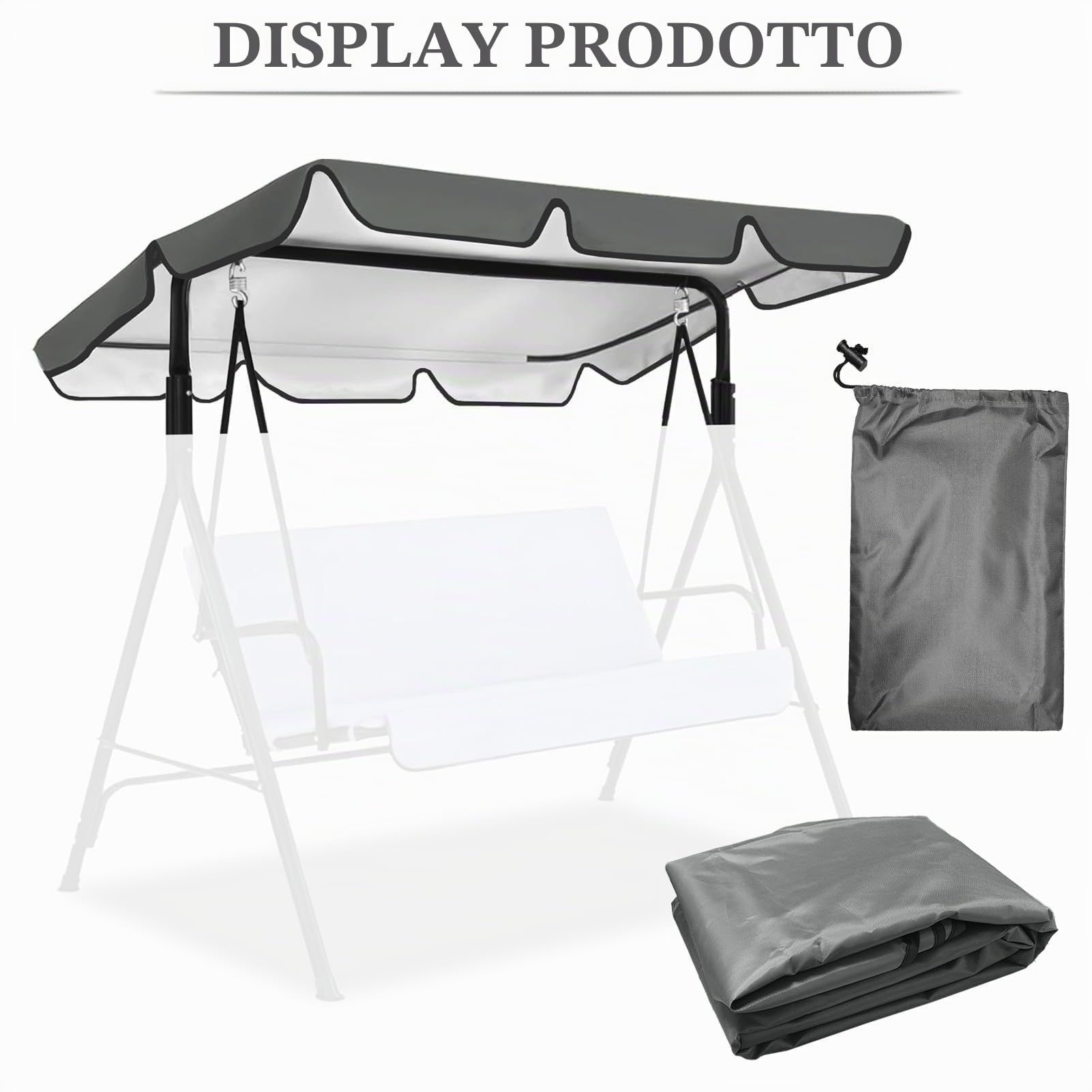 Tetto Dondolo da Giardino, Copertura Dondolo 3 Posti, Impermeabile, Protezione UV, Telo Ricambio Universale, Misure 210 x 145 cm (Grigio)