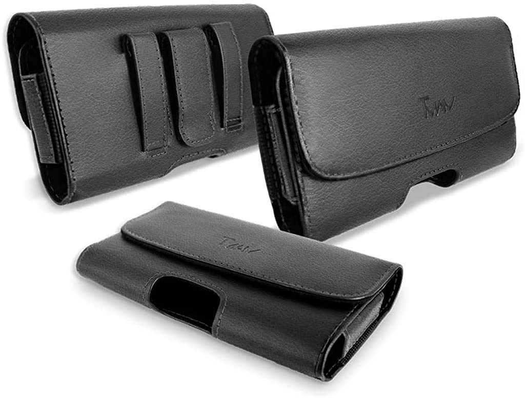 Samsung Galaxy S20/S20Plus/S20 Ultra Leather Case; by TMAN Leather Holster Pouch Case with Magnetic Closure [Belt Clip] [Belt Loops] Premium Quality For Samsung Galaxy S20 Ultra (XL Size Fit) Black