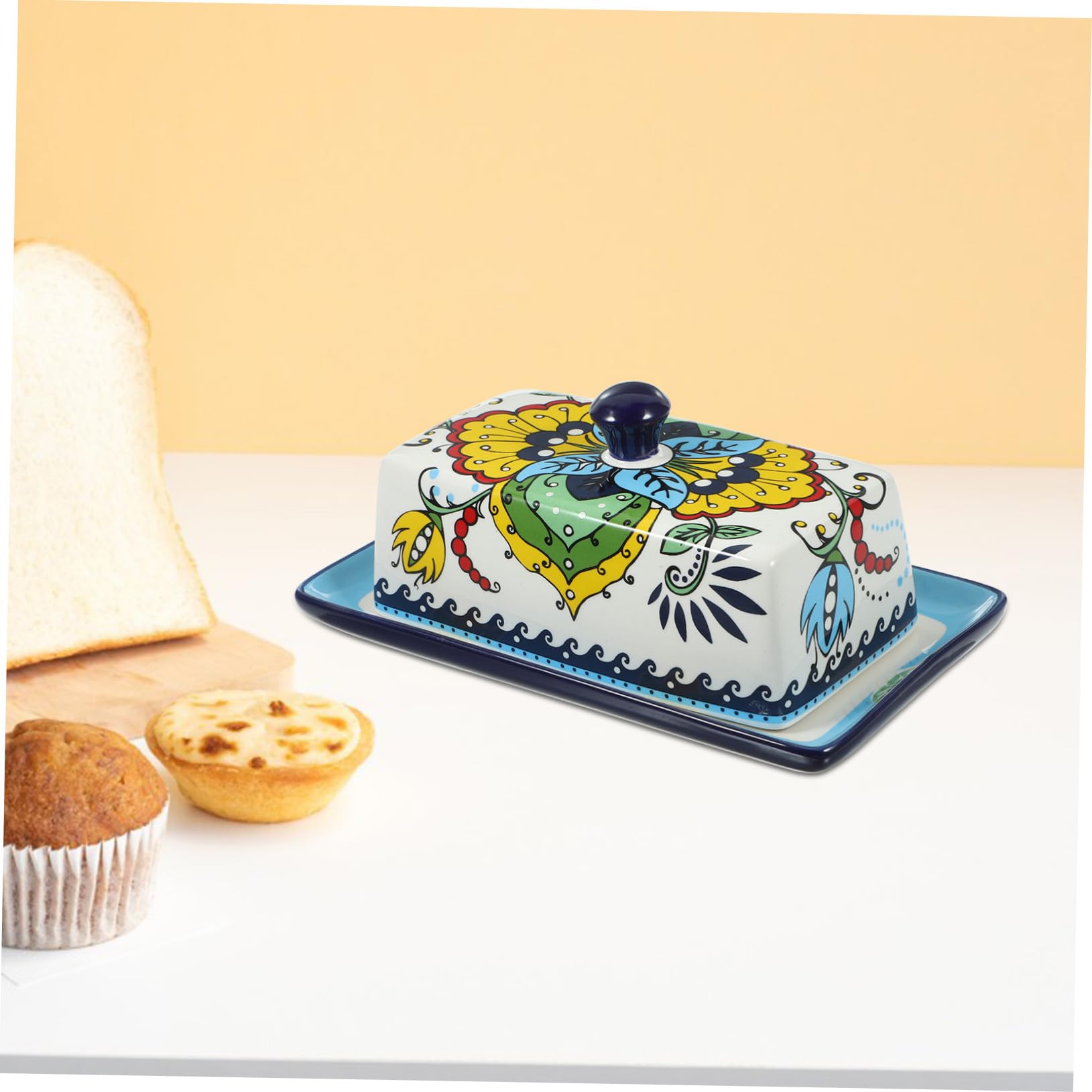 Beurrier Cuisine en Céramique Bleu, Style Européen avec Couvercle