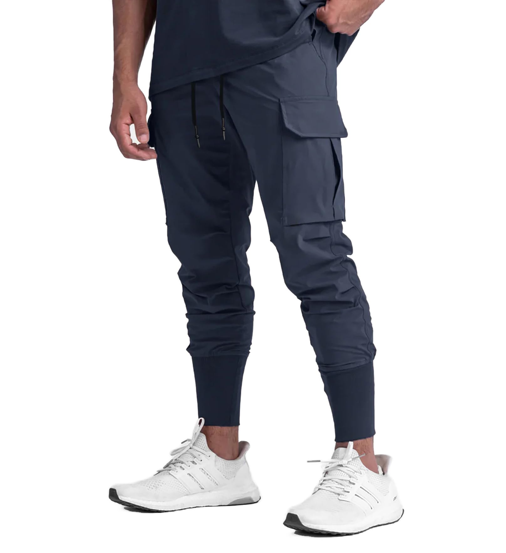 Photo 1 of Slim Casual Pants for Mens, Tapered Hiking Jogger, Lightweight Thin Quick Dry Cargo Athletic Sweatpants (US001 Navy Blue L)
