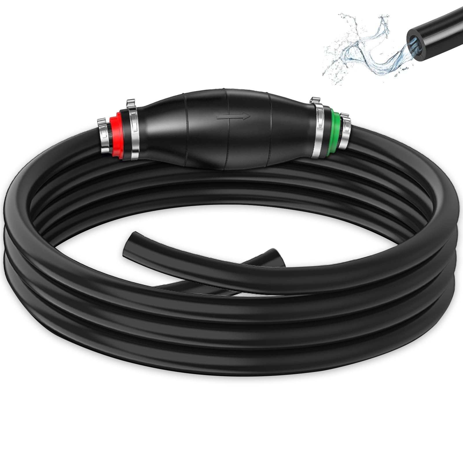 Pompa Trasferimento Manuale Carburante con 2M Tubo Sifone Gomma Flessibile, Linea Aspirazione Acqua Mano Portatile per Veicoli Barca Auto Serbatoio per Travaso Benzina, Olio, Diesel, Gasolio, Liquido