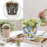 5.3+4.3 inch Ceramic Plant Pots, Set of 2 Blue and White Plant Pot with Drainage Holes and Saucers Small Lemon Indoor Planters Decorative Flower Pots for Succulents, Cacti, Snake Plants, and Herbs