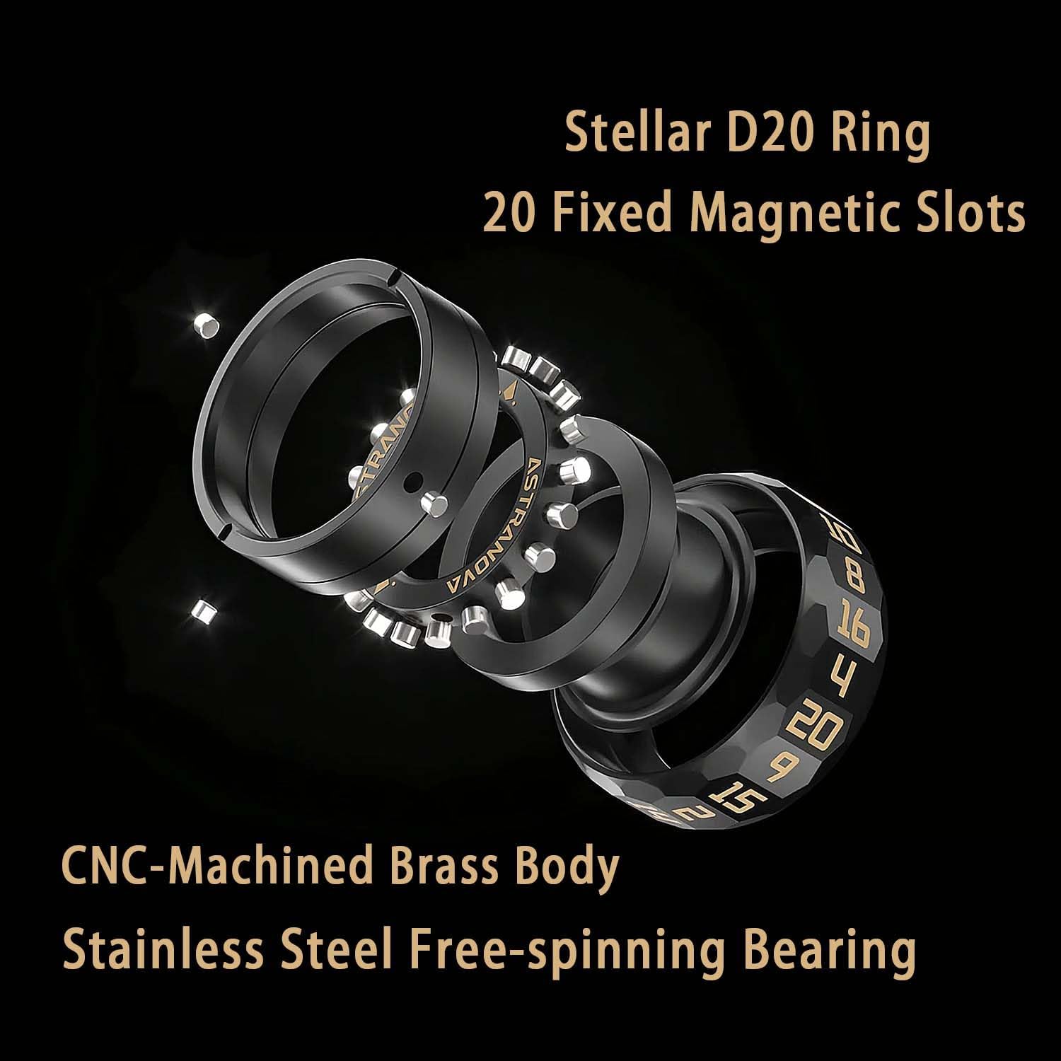 Stellar D20 Dice Ring - Spinner Dice for DND RPG Tabletop Gaming Accessory with Rotating Dice D20 CNC Machined Brass Spinner Ring for D&D Gift for Dice Goblins, DM & Fantasy Engineers Anxietyrelief