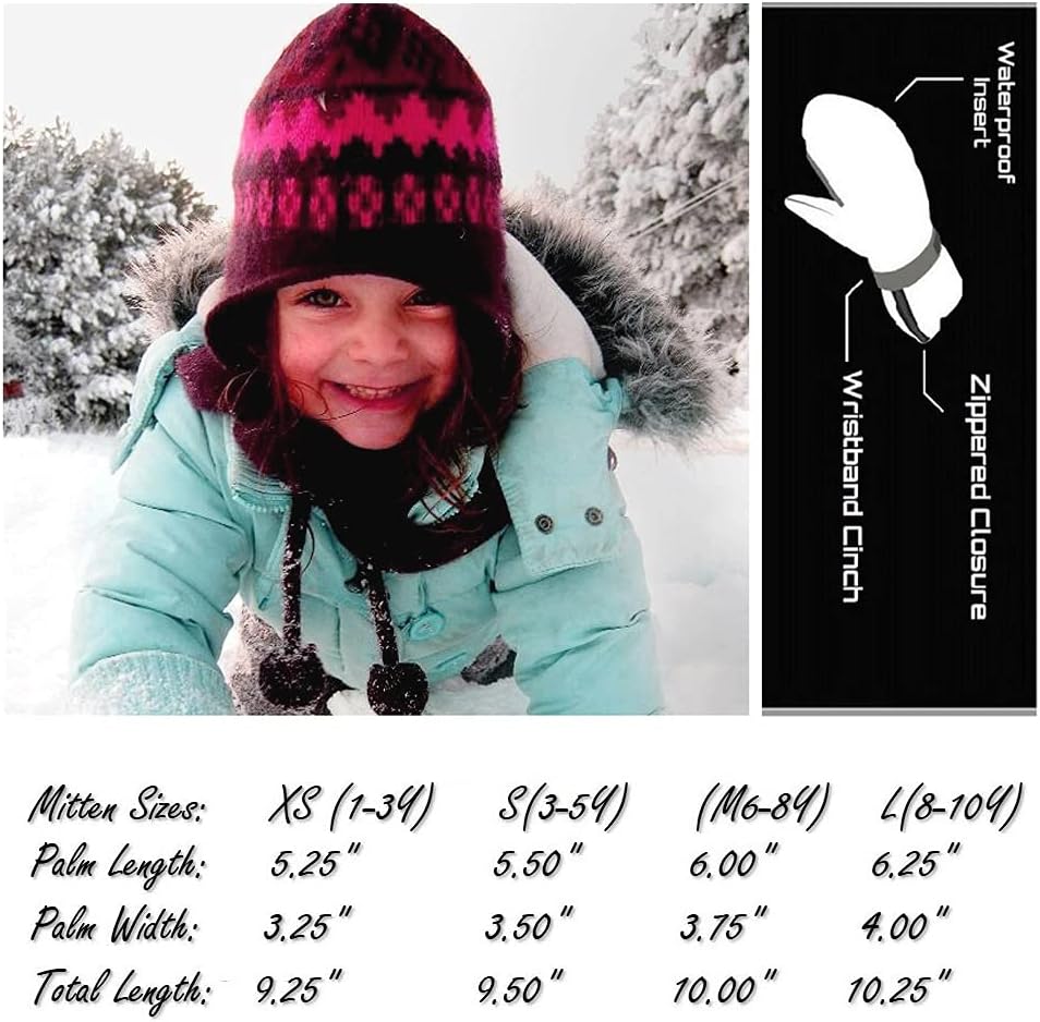 HIGHCAMP Kids Long Cuff Winter Snow Ski Mitten with Zipper Waterproof Gloves for Toddler Boys Girls - Image 7