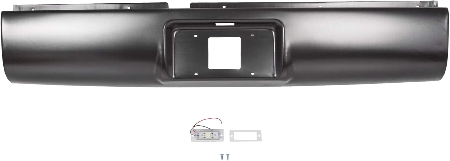 KUAFU Rear Roll Pan Bumper With Light License Plate Compatible With 1994-2003 Chevy S10 Pickup Fleetside Chevrolet GMC Sonoma Steel