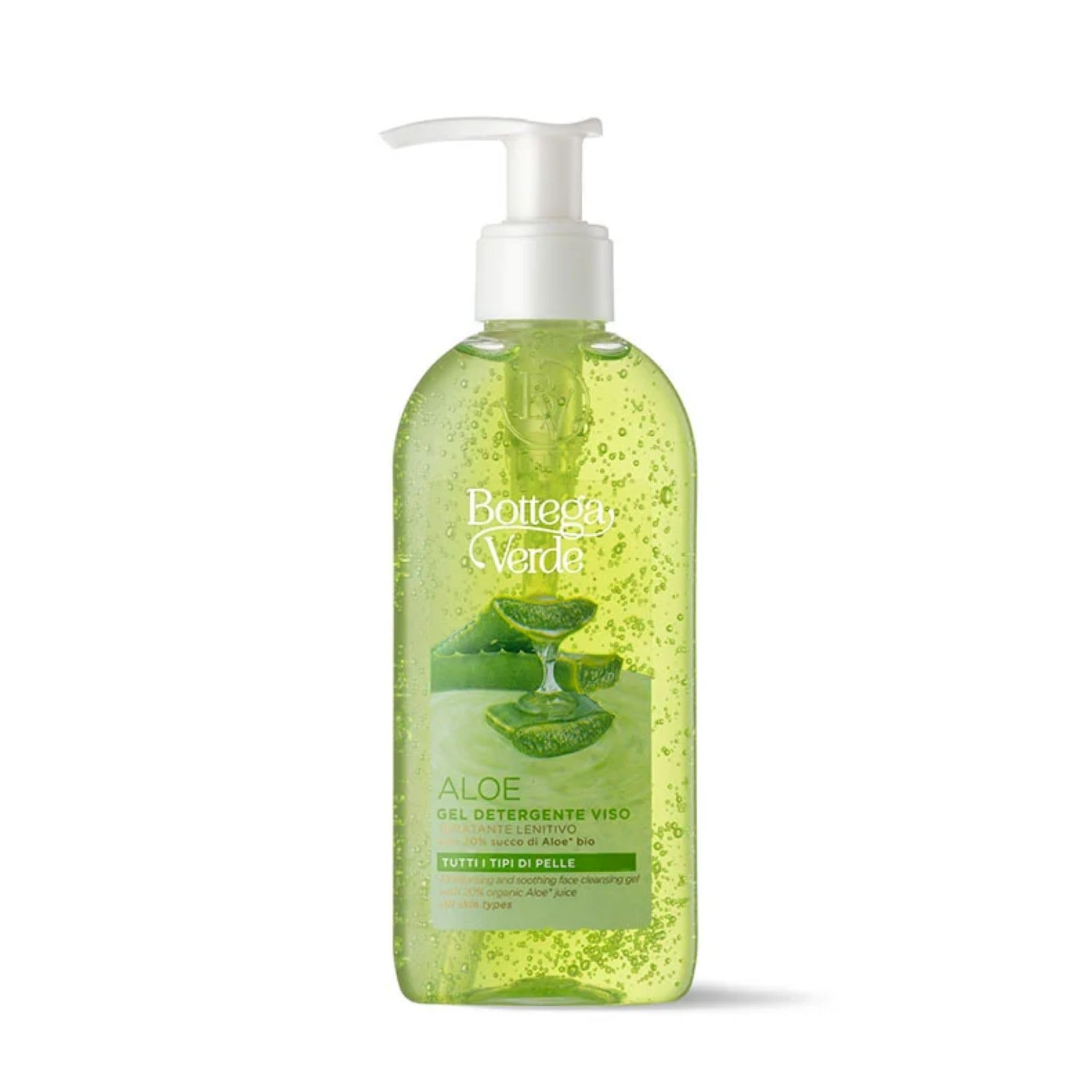 Bottega Verde - Aloe, Gel Detergente Viso, 200 ml, Idratante e Lenitivo con 20% di Succo di Aloe Bio, Detersione Delicata per Tutti i Tipi di Pelle, Formula Fresca e Naturale