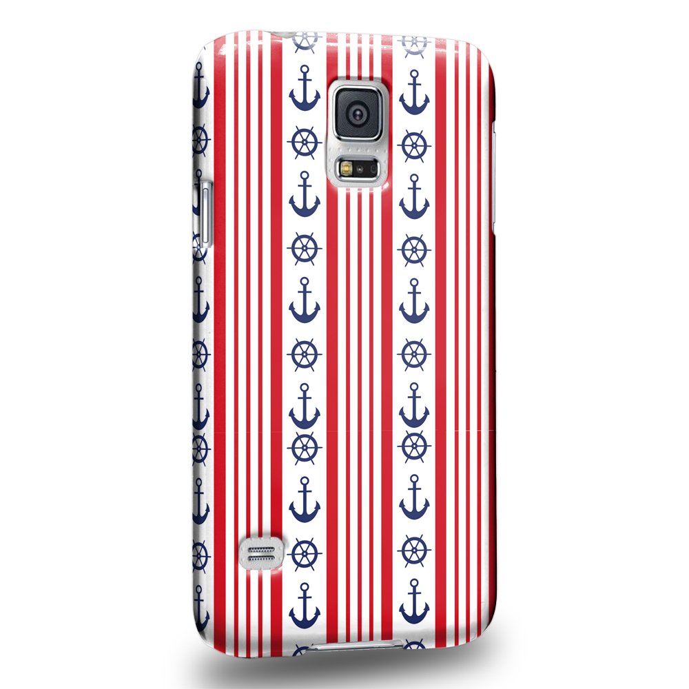 Case88 Premium Designs Art Nautical Striped Anchors Protective Snap-on Hard Back Case Cover for Samsung Galaxy S5