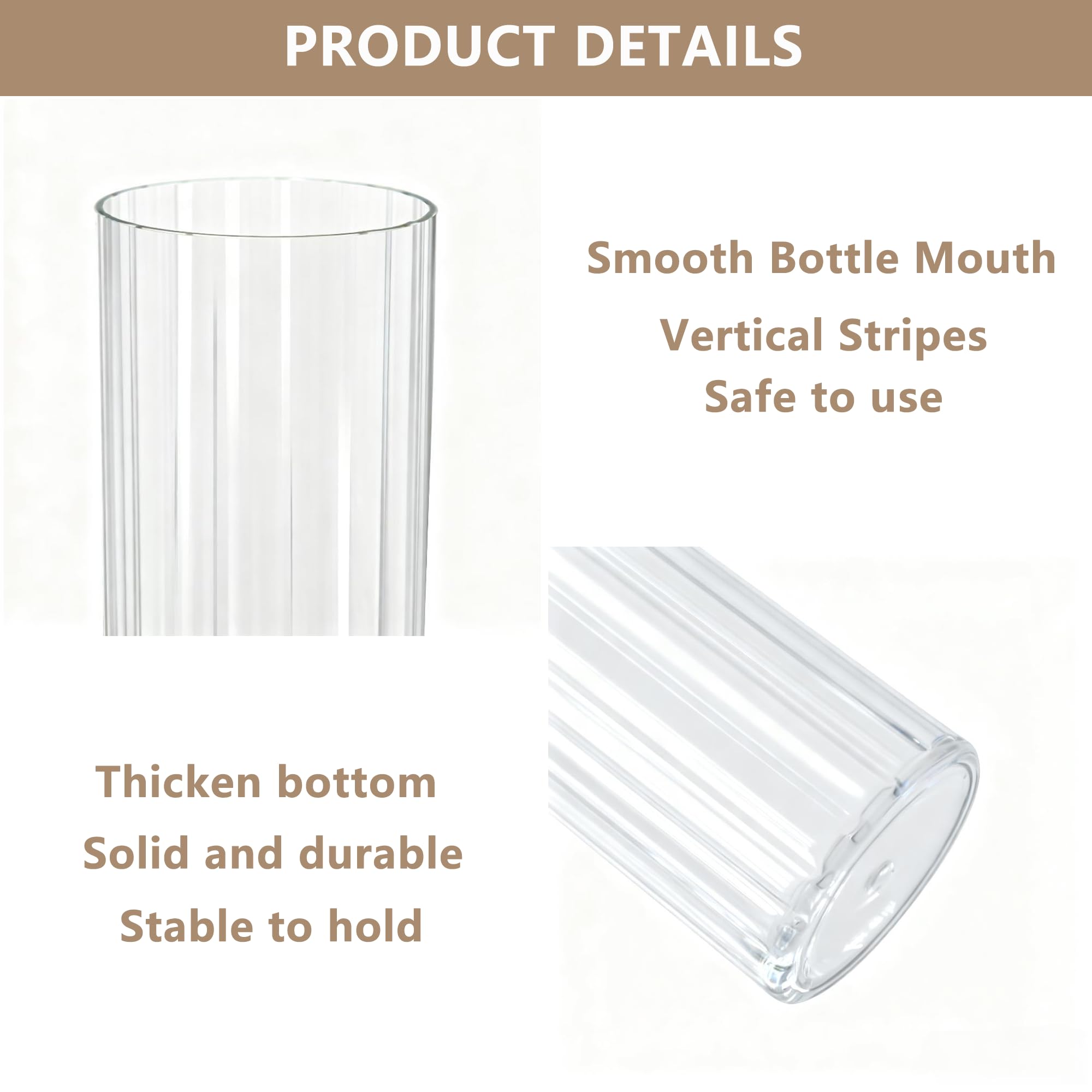 2er-Set Acrylvasen Transparent – Bruchsichere Kunststoff-Zylindervasen, Geriffelte Design Vasen Klar für Hochzeit, Tischdeko, Blumenarrangements, Wohnzimmer, Büro (10x30 & 12x35cm)