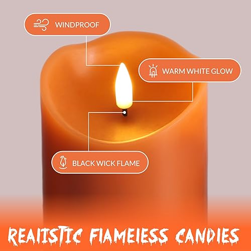 Miniatura 10 de Eywamage - Juego de 3 velas tipo pilar sin llama, con pilas LED, de cera real, velas falsas sin perfume, diámetro 3 pulgadas, altura 4, 5, 6