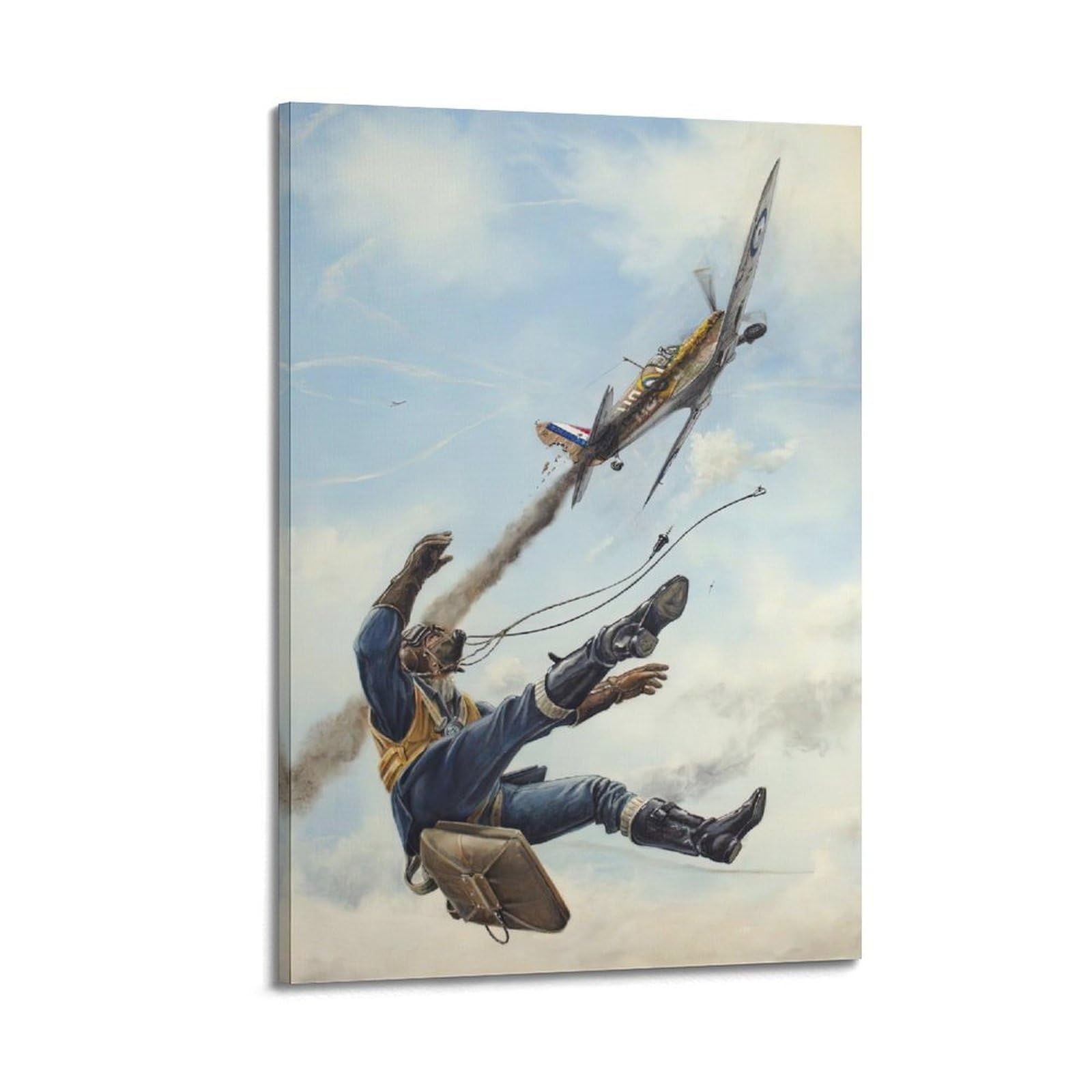OKAHYS Vintage WWII Fighter Plane Poster Pilot Parachuting Artwork Decorative Painting Canvas Wall Artworks Picture 24x36inch(60x90cm)