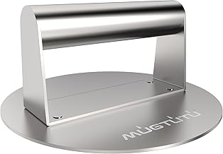 MUGTUTU Stainless Steel Burger Press, 6.3 Inch Smash Burger Press, Non-Stick Smooth Hamburger Press, Bacon Press, Grill Press Perfect for Flat Top Griddle Grill Cooking,Burger Smasher for Griddle