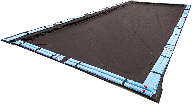 Blue Wave Bronze 20 ft x 44 ft Rectangular Winter In Ground Pool Cover Blocks Debris & Sunlight with 8-Year Protection for Off-Season - With Solid Polyethylene Shield, 4 ft Overlap, Cable, Winch