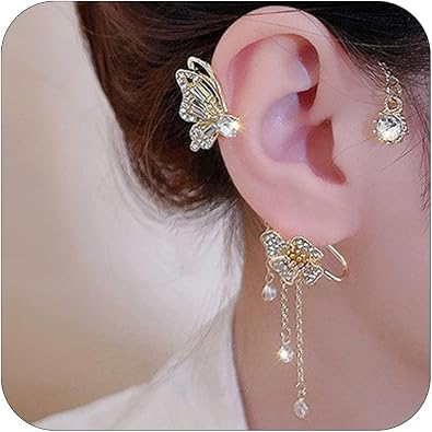 Butterfly Ear Cuff for Women Silver Butterfly Cuff Earrings Dainty Butterfly Tassel Style Zircon Earrings Butterfly Ear Cuff Non Piercing Fairy Ear Clip Jewelry Valentines Day Gift for Girls