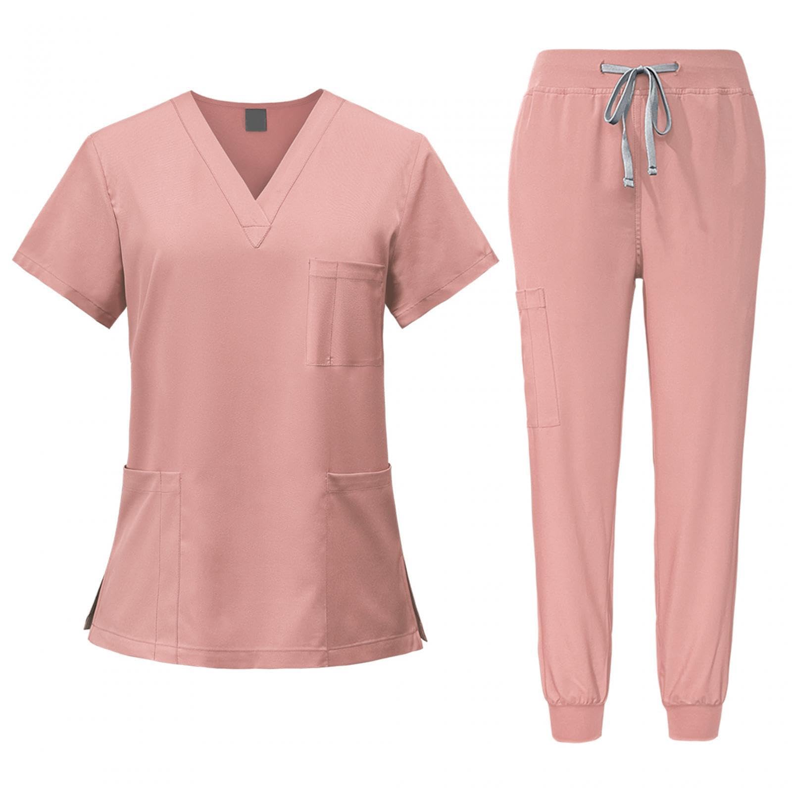 Female Scrub Set Nurse Workwear V Neckline Professional Machine Washable Top and Pants Work Clothing for Beauty Center — view 15