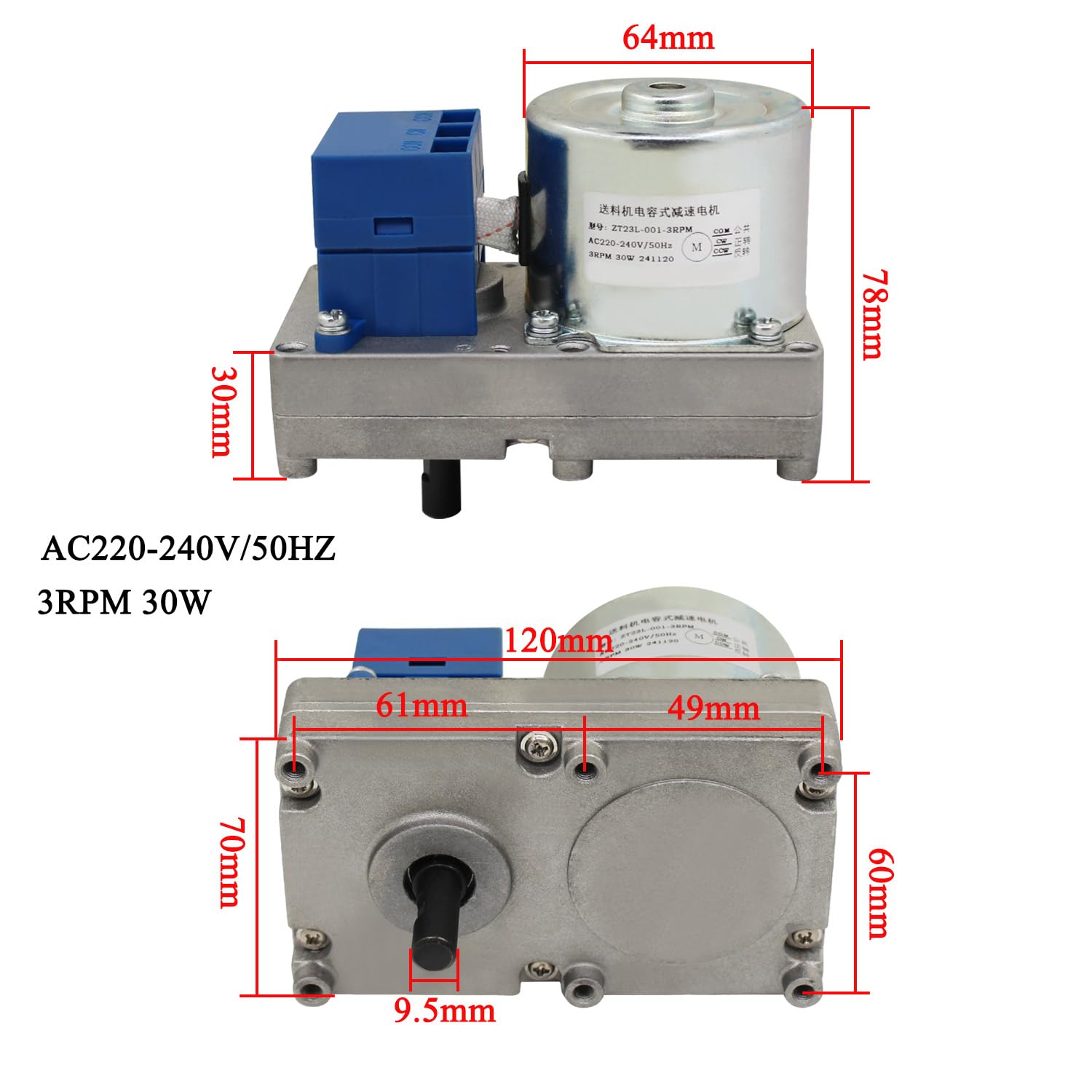 Motorreductor estufa pellets motor sinfin 230v 2 3 rpm para alimentación pellets tornillo sinfin carga de pellets (3RPM)