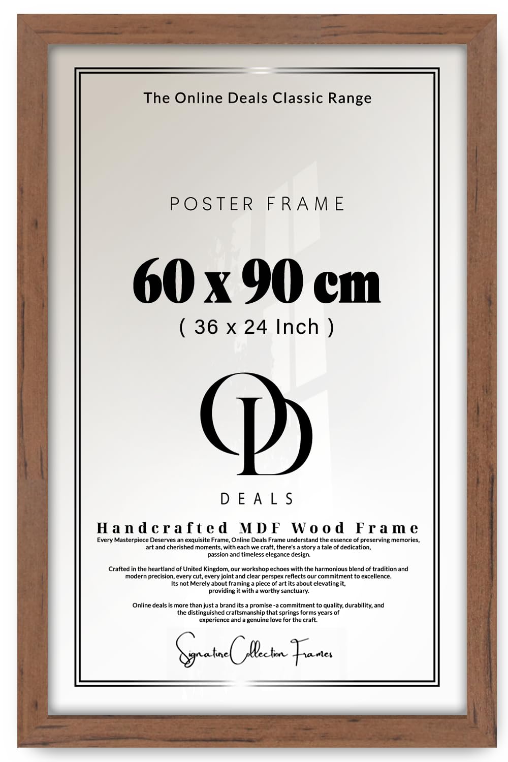 Od Deals Walnut 60X90 Cm (23.6X35.4 Inch / 600X900 Mm) Mdf Poster Frame | Rich Wall Frame With Shatterproof Acrylic Front, Ideal For Home Or Office (Walnut)