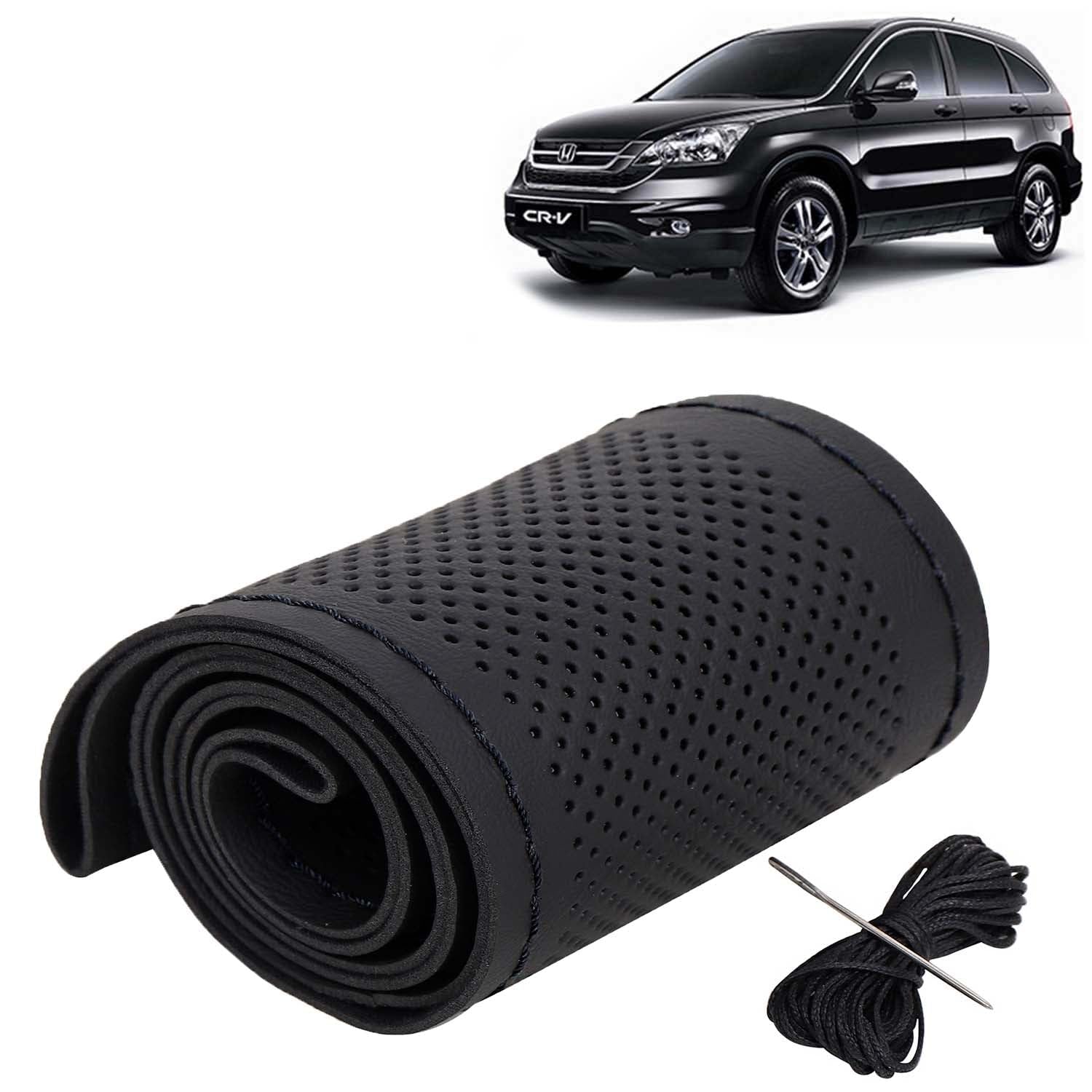 KINGSWAY® Car Steering Wheel Cover Sewable Compatible with Honda CRV (Year 2007-2011), Top-Notch PU Leatherite, Black Co