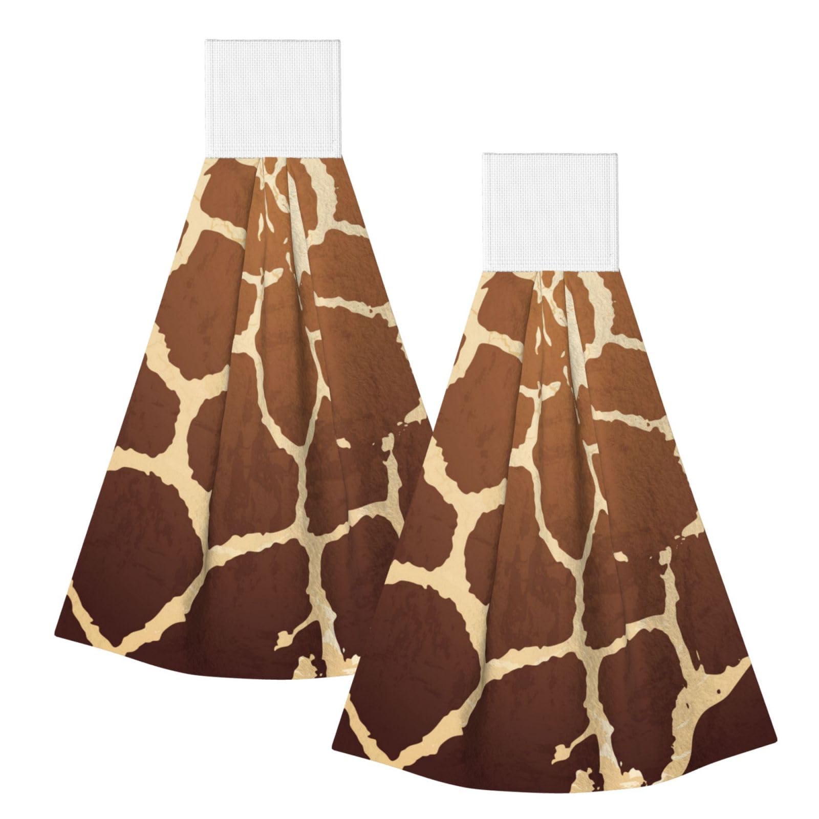 DOPKLNA Giraffe Print, 2 Pcs Hanging Coral Fiber Hand Towels for Bathroom, Absorbent Kitchen Towels