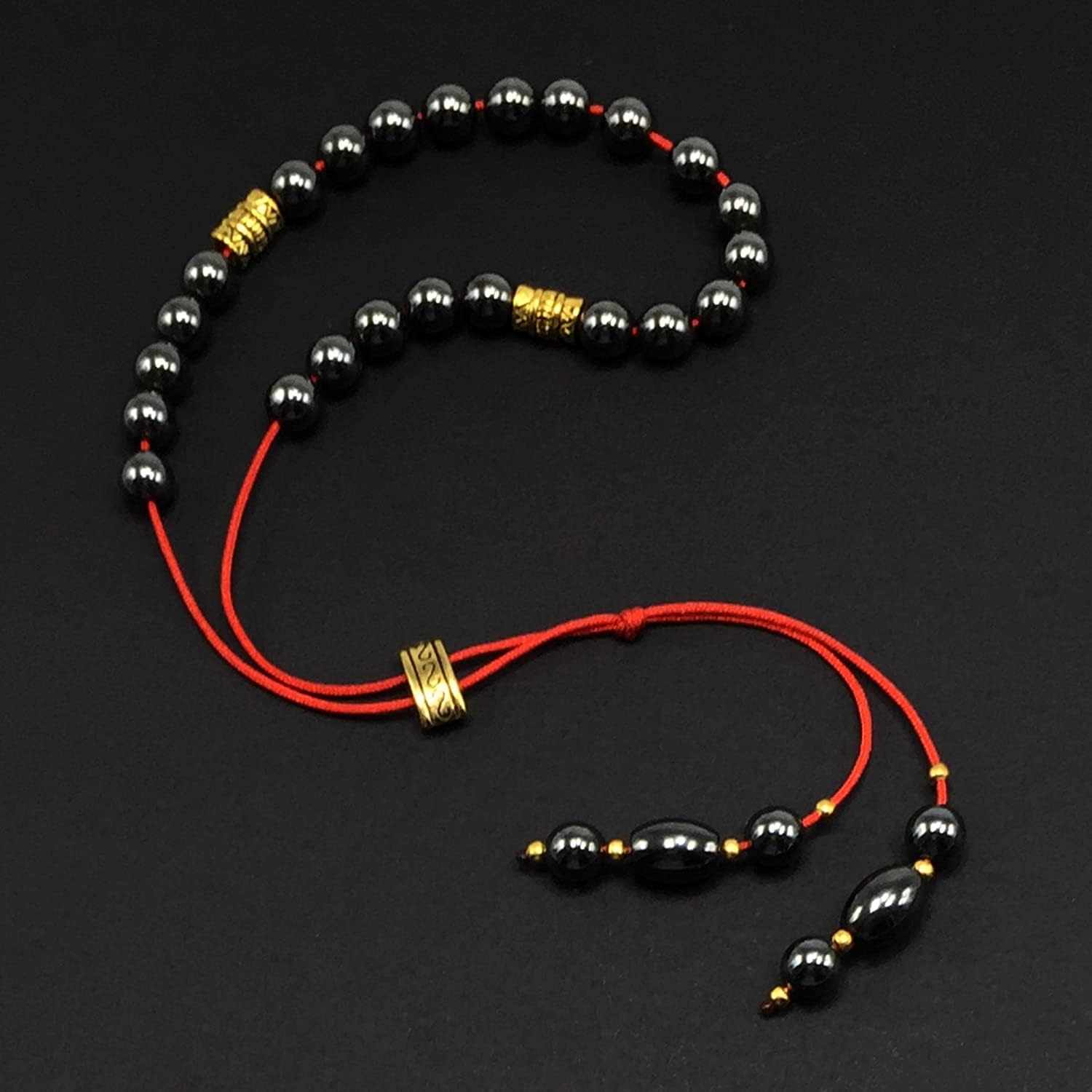 Design Greek Komboloi Worry Beads - Begleri Pony Bracelet (Hematite, Black, 6 mm, 23 beads, Stress Relief)