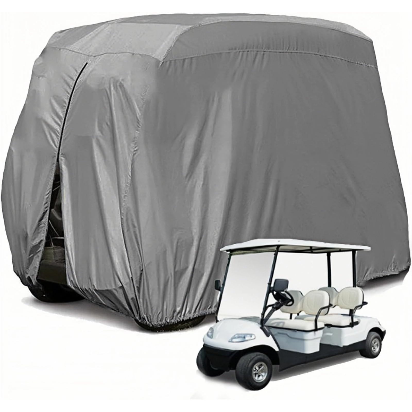 THE WHITE SHOP 4 Passenger Golf Cart Cover Fits, 400D Waterproof Windproof Sunproof Outdoor All-Weather Polyester Full Cover,Silver,285 * 122 * 168cm