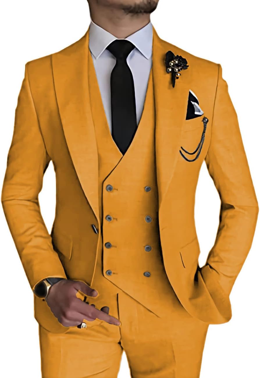 Men's Slim Fit 3 Piece Blazers Vest Pants Classic Double Breasted Suit Wedding Formal Prom Groomsmen Tuxedo Suits