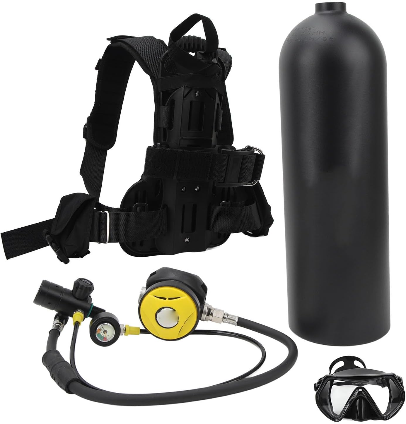 Portable 4L Oxygen Cylinder Diving Equipment Kit with Goggles Back Bracket for Underwater Diving Breath Training