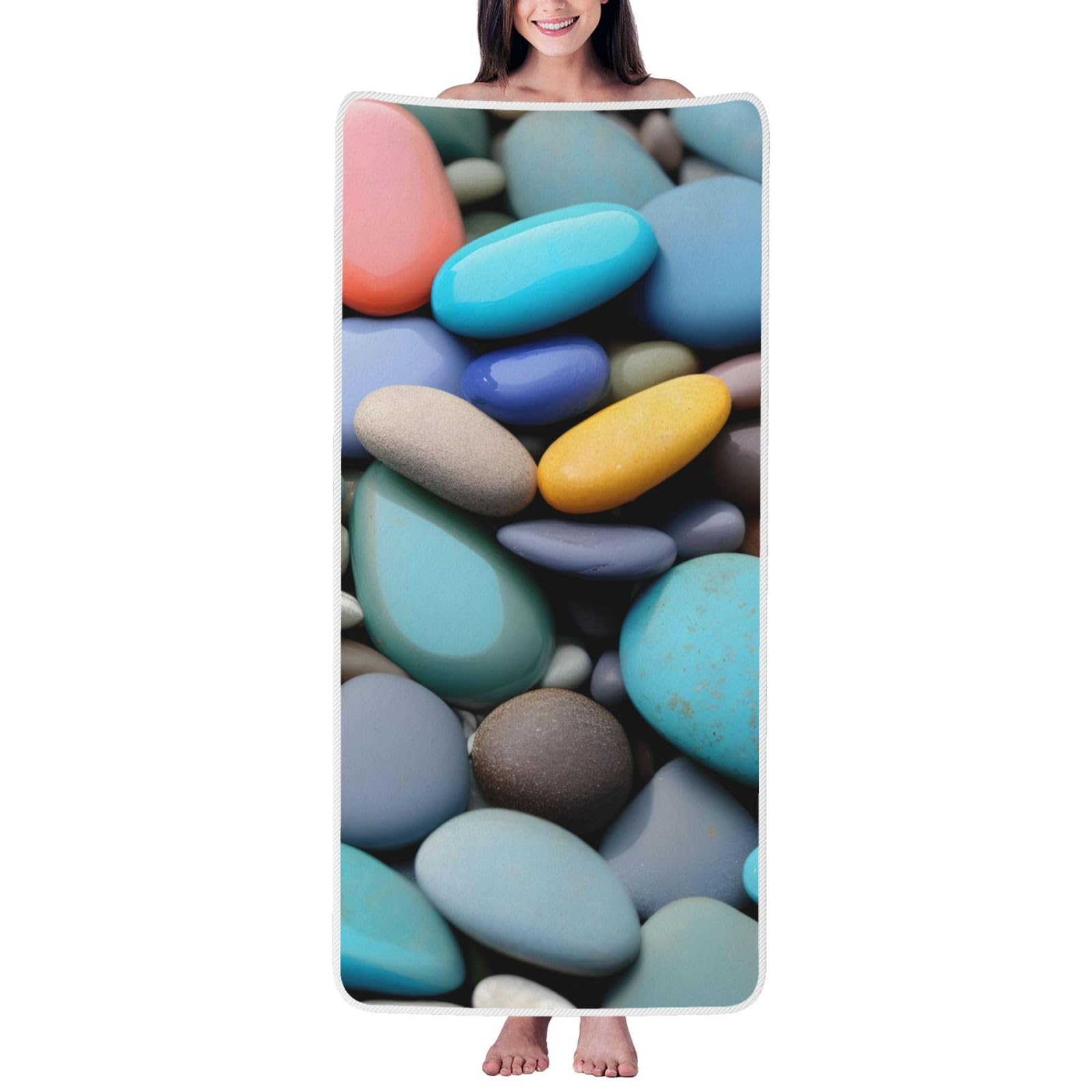 KPXXAQT Colored Pebbles Print Coral Velvet Bath Towel Soft Absorbent Towels Home Vacation Or Summer Gifting