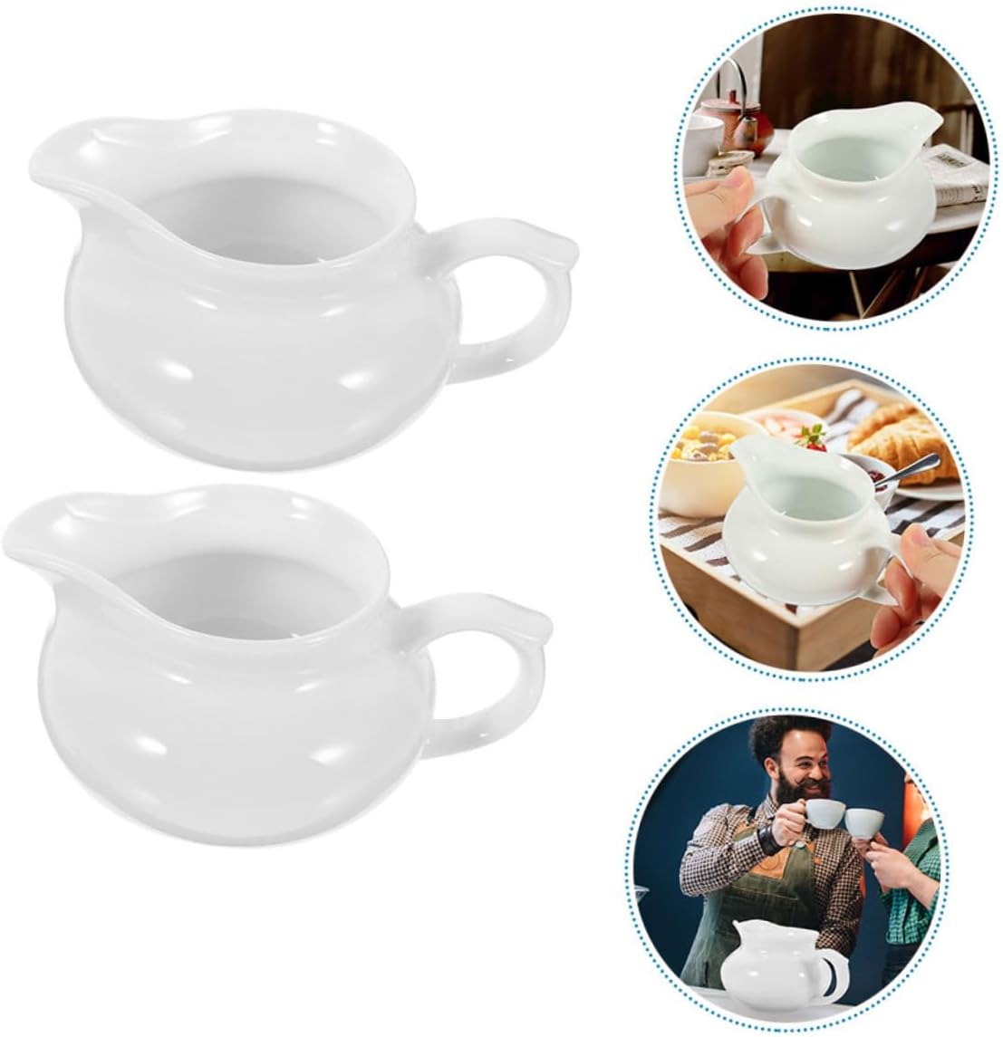 Ceramic Gravy Boat 200ml 2 Pack White with Handle