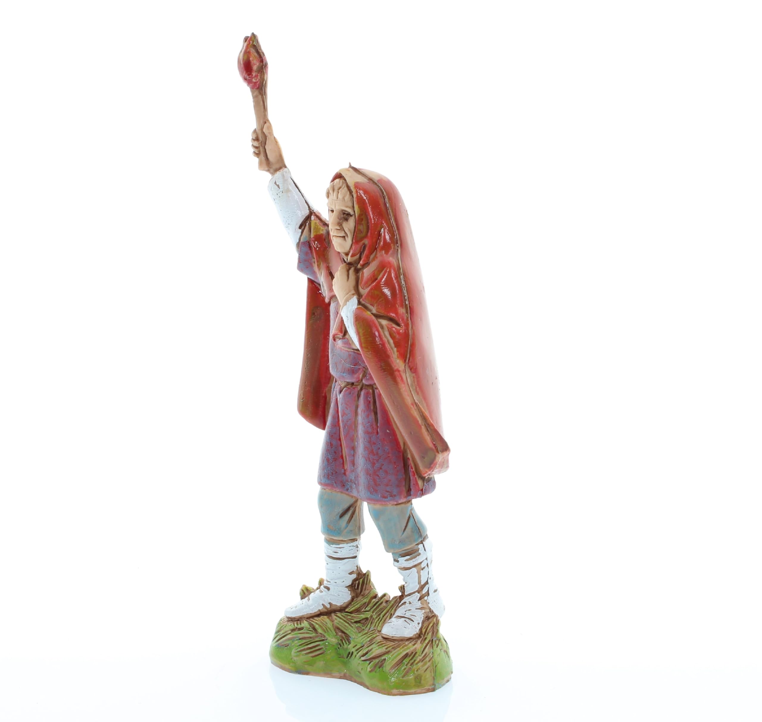 Moranduzzo Man with Torch for Nativity Scene of 4 Inch Scale 1:20 - Unbreakable Nativity Figures - 18th Century Style, Hand-Finished Painting, Official Product, Made in Italy, Sculptor M. Landi