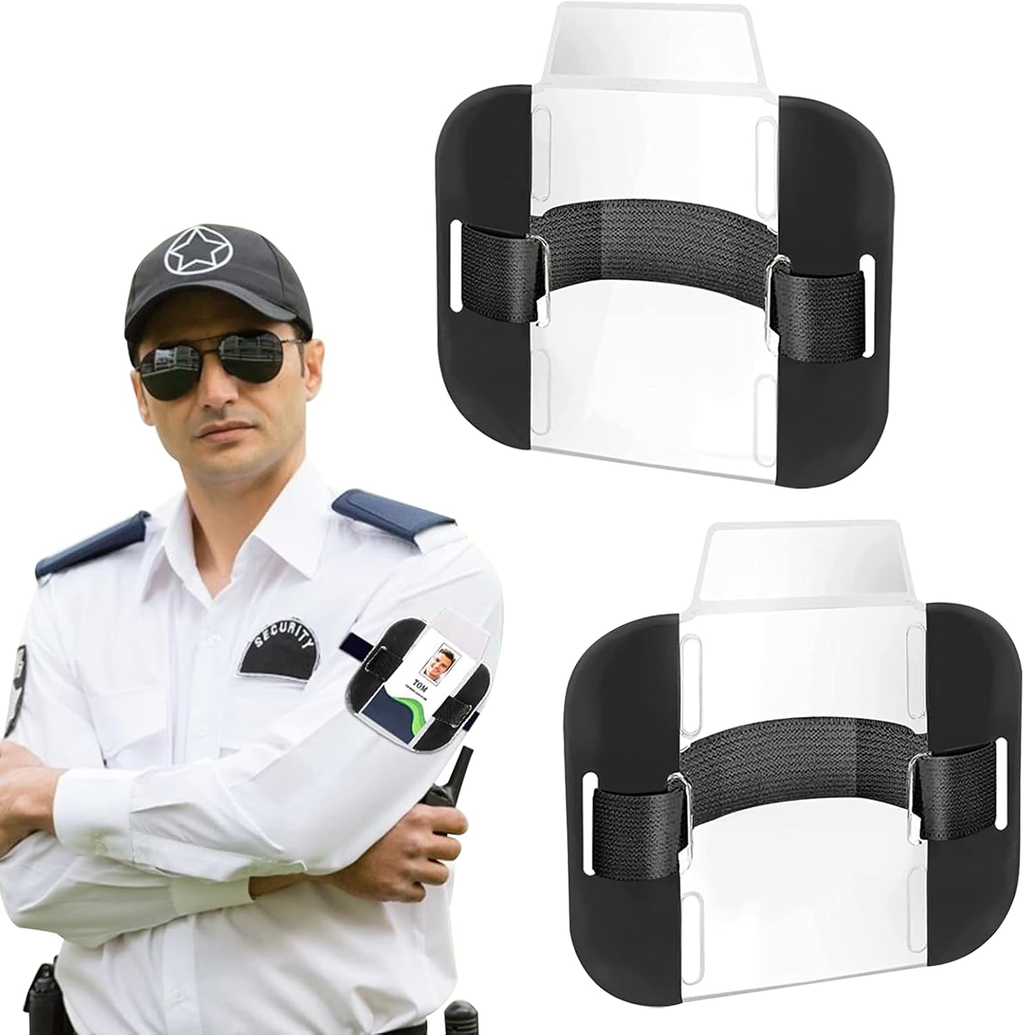 Nuqin 2Pcs Black SIA Badge Holder Armband Adjustable Strap Security Badge Holder for Volunteers