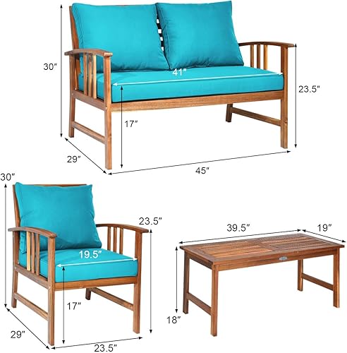 Miniatura 3 de Tangkula Juego de 8 muebles de madera de acacia para patio, juego de chat para asientos al aire libre con cojines grises, juego de conversación al