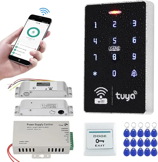 Kit de Control de Acceso WiFi Tuya con Teclado RFID Impermeable y Cerradura Eléctrica