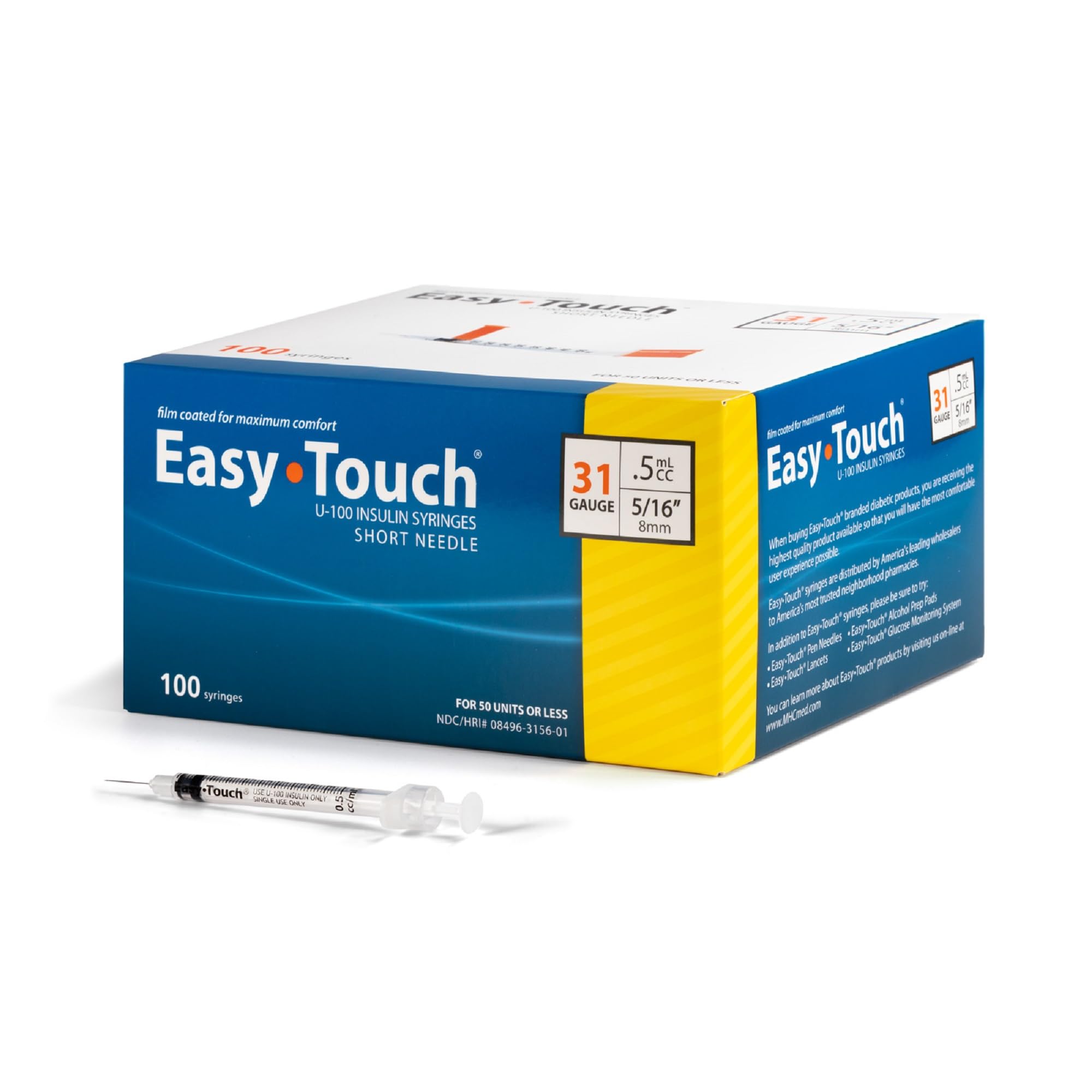 EasyTouch® U-100, 31G - .5cc/mL - 5/16" (Case of 100)