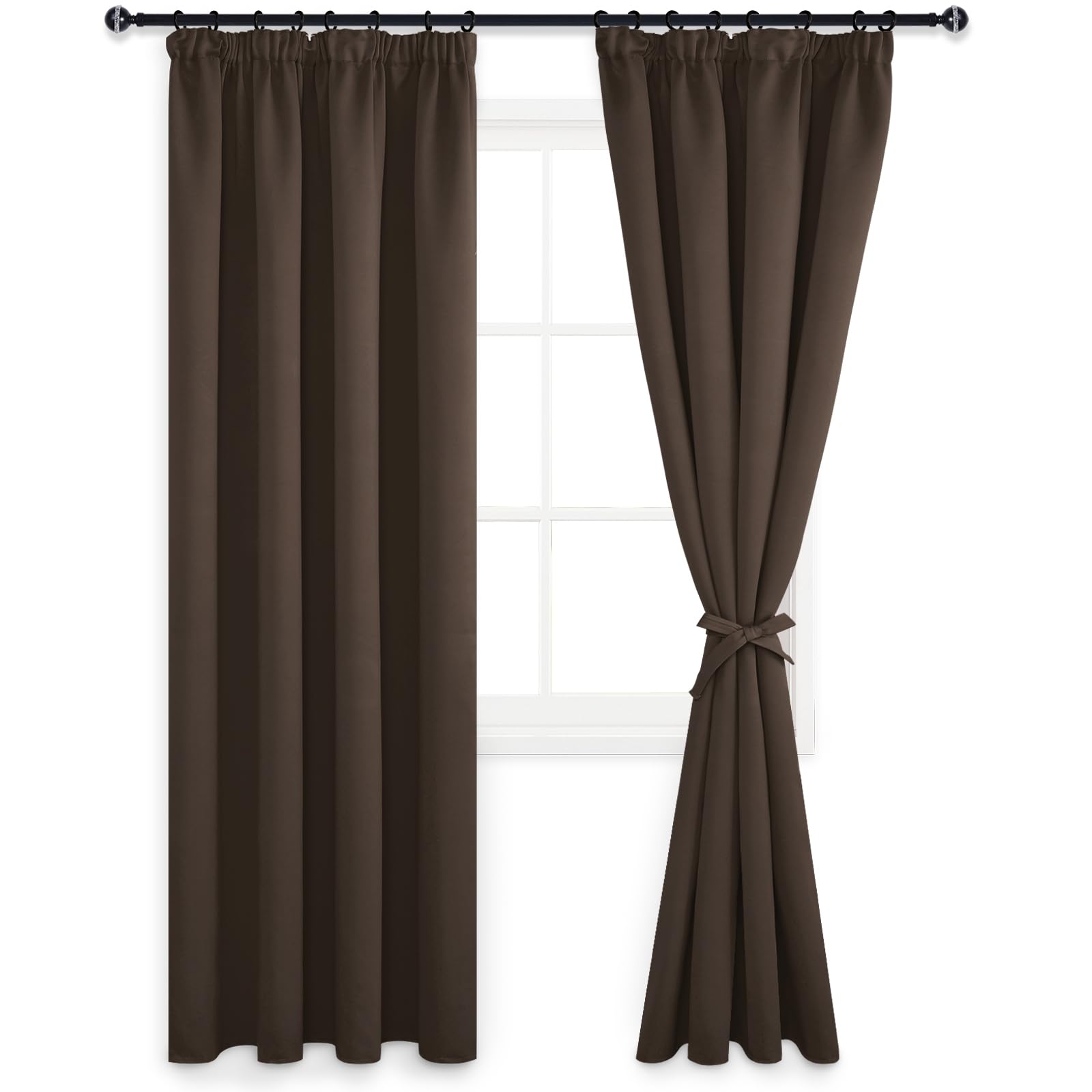 DWCN Blackout Curtains for Bedroom Thermal Insulated Room Darkening Pencil Pleat Window Curtains for Living Room 90 x 90 inch Length, Brown, 2 Panels — image 1