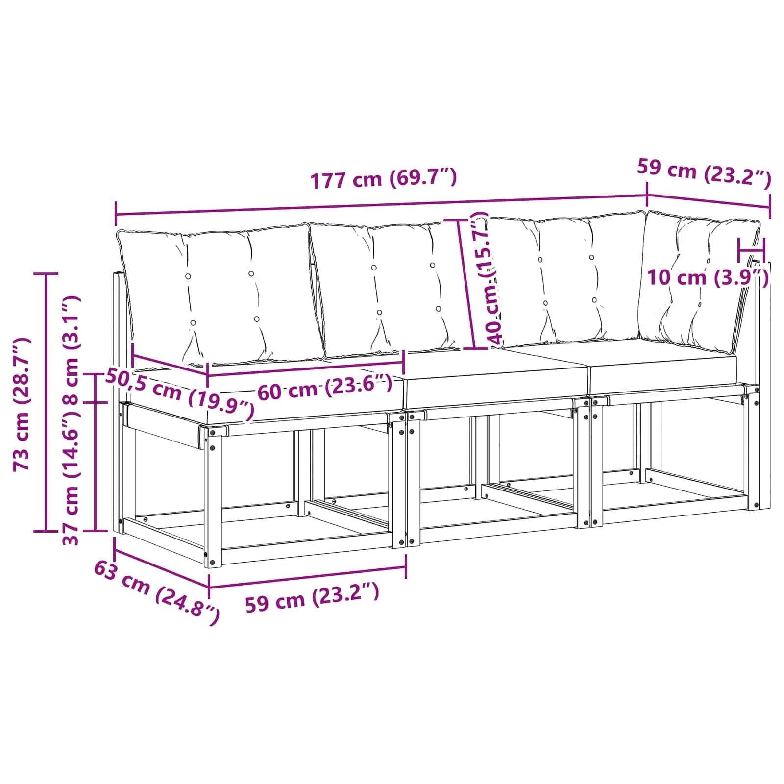 Divano centrale e angolare per esterni, 3 pezzi, bianco, resistente alle intemperie, in legno di acacia massiccio, set modulare per balcone, terrazza e veranda