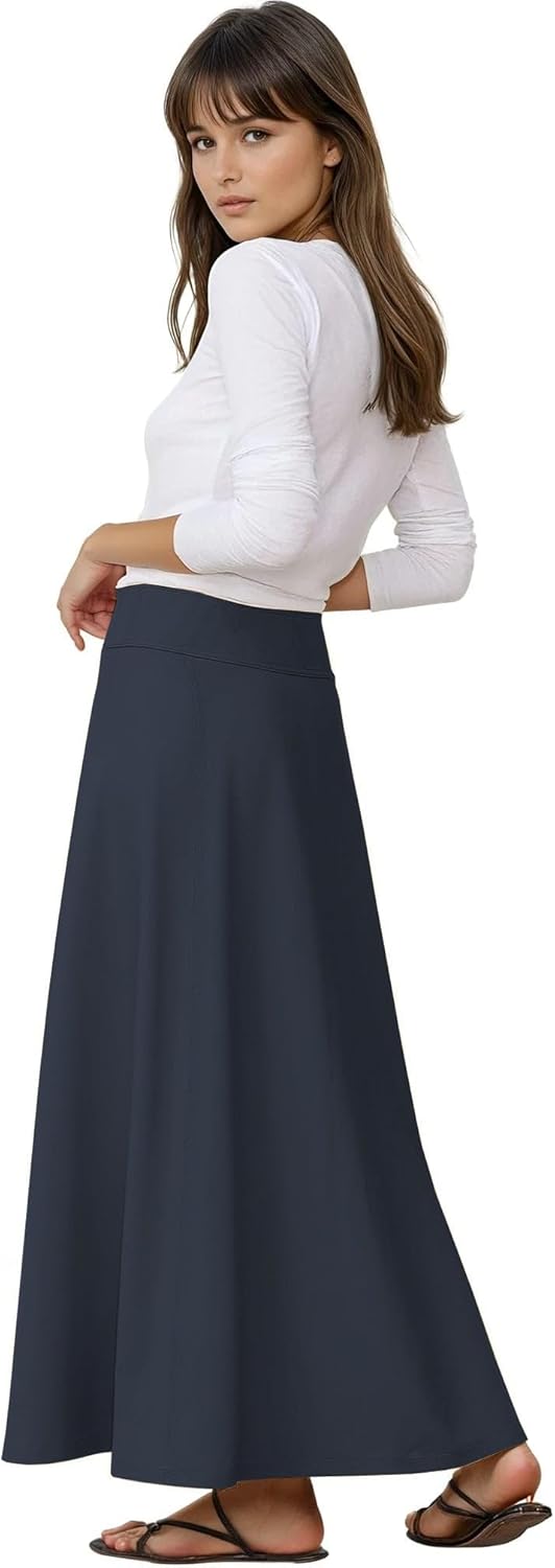 Baby'O Women's Stretch Cotton Knit Panel Maxi A-Line Skirt - Image 4