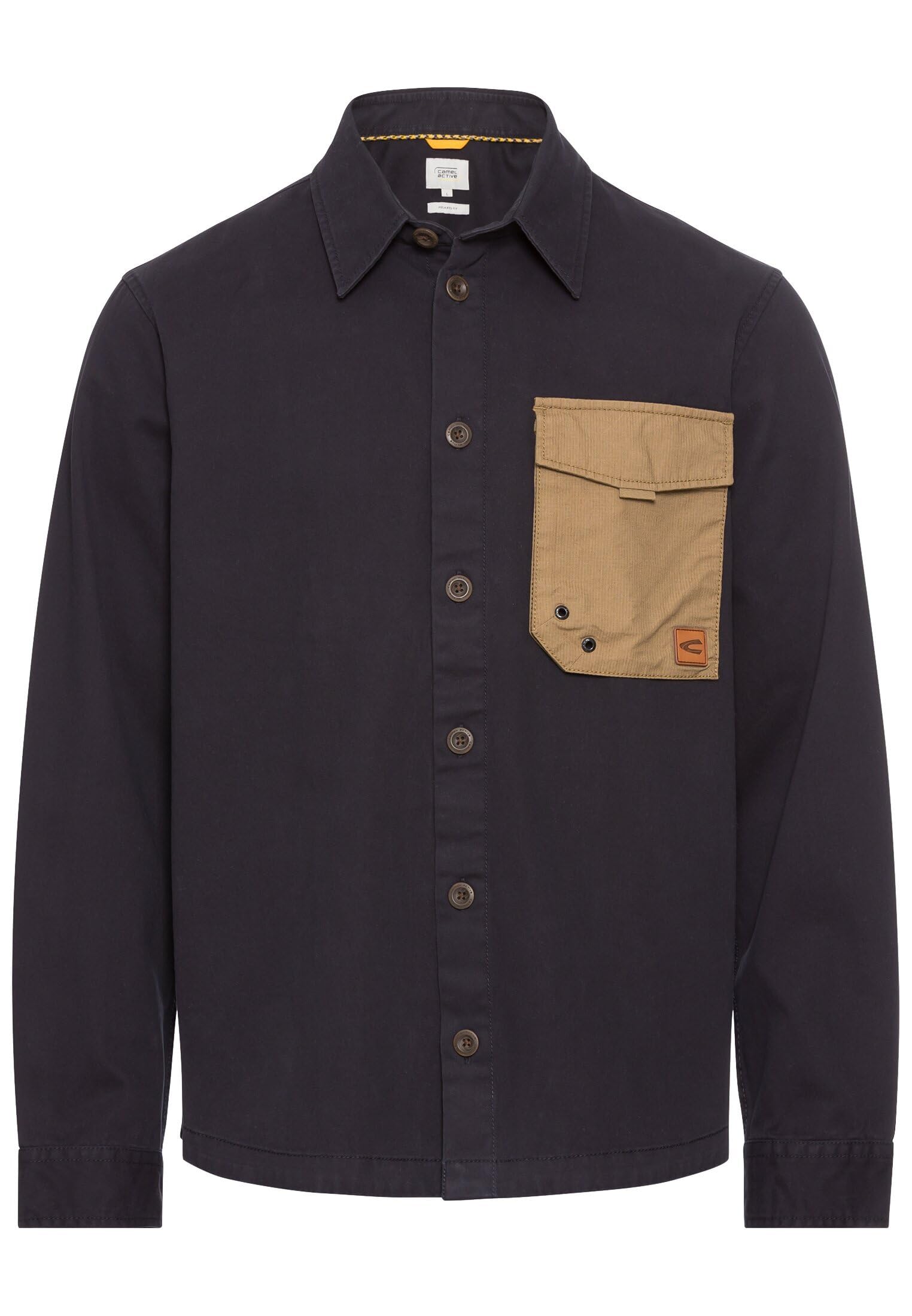 camel active Men's Pure Cotton Overshirt, Midnight Blue, L