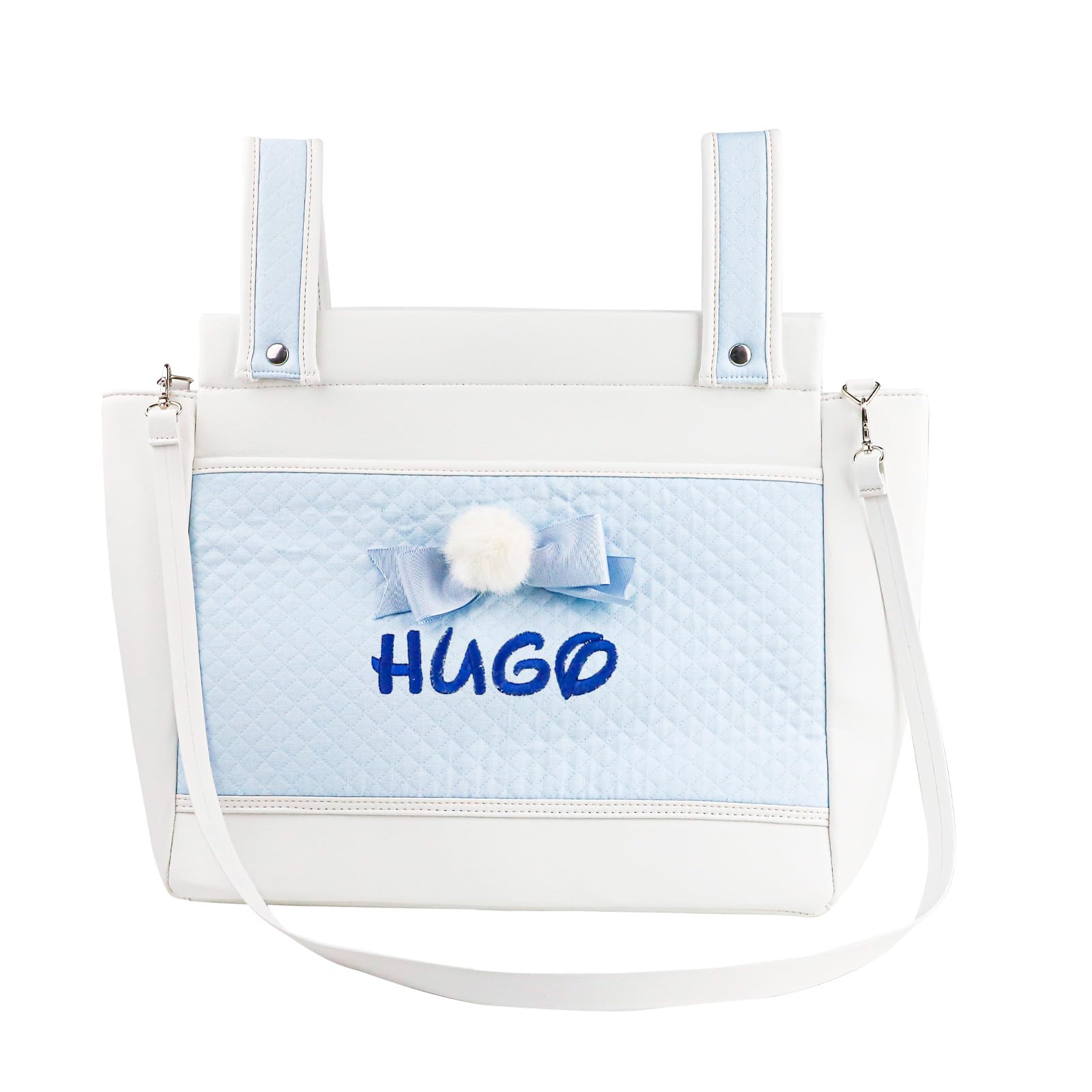 rparty-Bolso Carro Bebé de Polipiel Personalizado con Nombre Bordado - Organizador Pañalera y Bolsa Maternidad con Asa Larga para Colgar