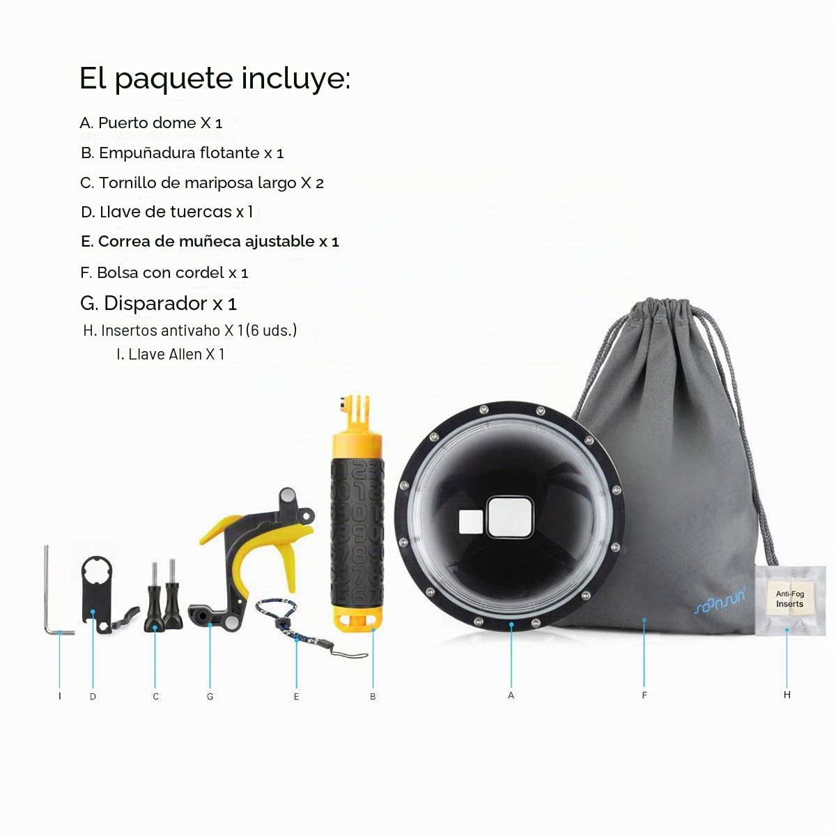 SOONSUN Puerto de cúpula para GoPro Hero 12 11 10 9 Negro 45 m Impermeable Lente de Puerto de cúpula con Carcasa para GoPro Hero 9 10 11 12 cámara Negra Accesorios fotograhpy subacuáticos