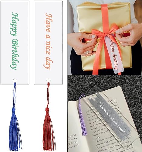 Miniatura 3 de BetterJonny Juego de 30 marcapáginas de acrílico transparente con 36 borlas  Marcadores rectangulares sin terminar para proyectos de bricolaje y